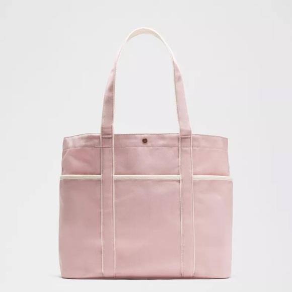 Lululemon Daily Multi-Pocket Canvas Tote Bag 20L Logo- Mink Berry/Light Ivory - Picture 3 of 4